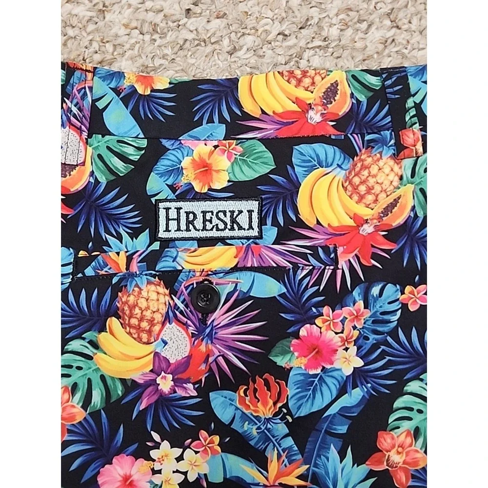 Hreski Shorts Mens 38x10‎ Black Floral Pineapple Golf Chino Abstract Colorful
